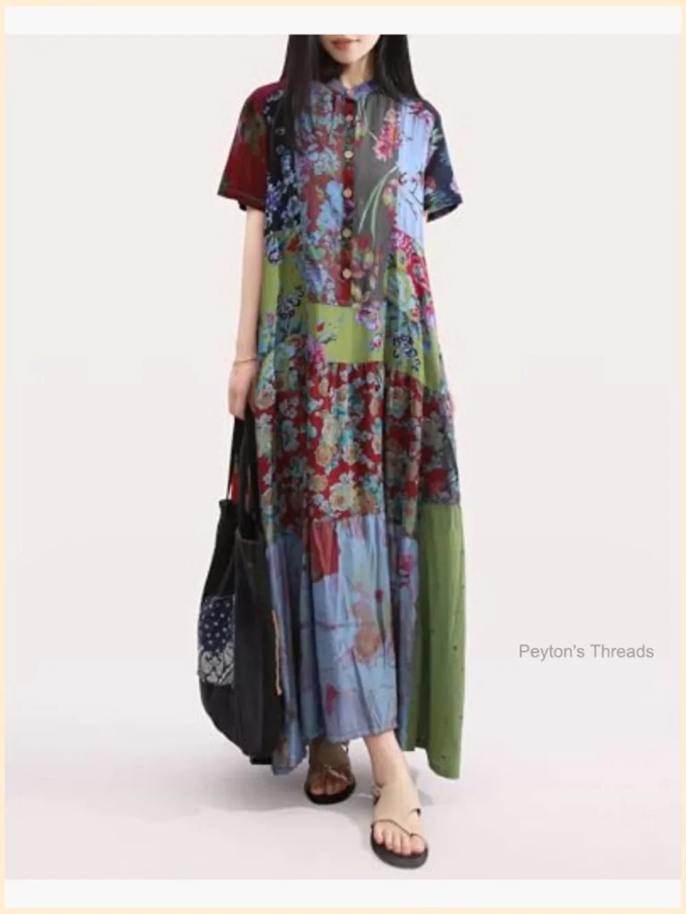 Boho Floral Maxi Sundress with Pockets Loose Fit Cotton - Picture 2 of 6